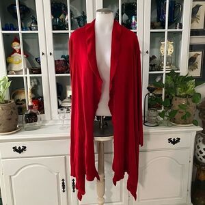Folio NY Red Cardigan Sweater Sz M/L Longer in Front
